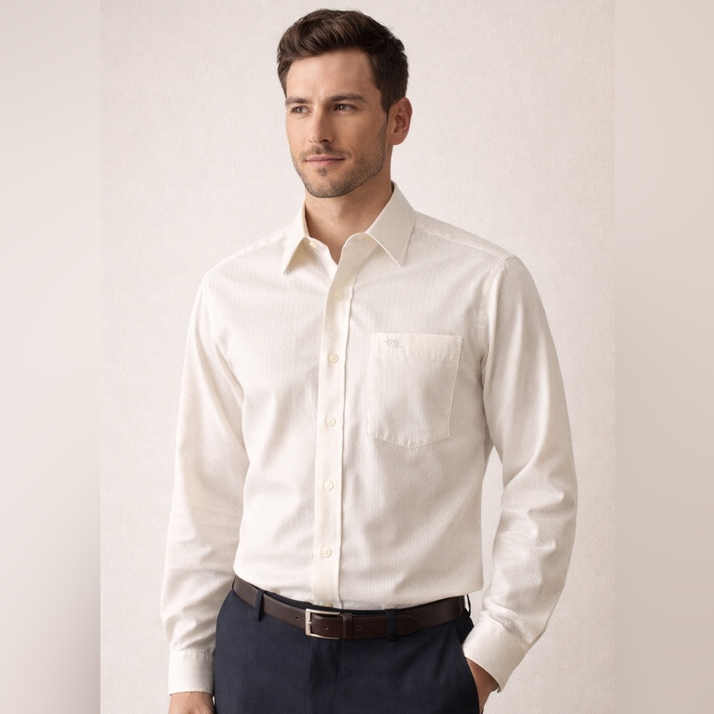 Oscar de la Renta White Textured Jacquard Button Front Shirt Men’s 15 Small